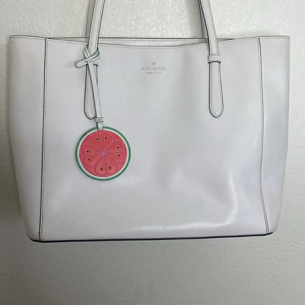 KATE SPADE White Leather Tote Bag Size 11” x 16” x 6” approximately